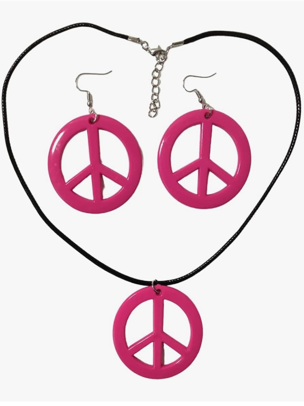 Peace Sign Pendant Necklace Earrings Set Hippie Love Peace Symbol 60s 70s
